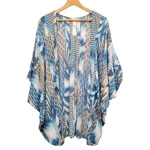 Chico's Cocoon Kimono Wrap Top L/XL Blue Geometric